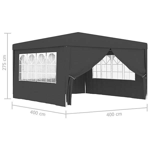 dārza nojume ar sānu sienām, profesionāla, 4x4 m, pelēka