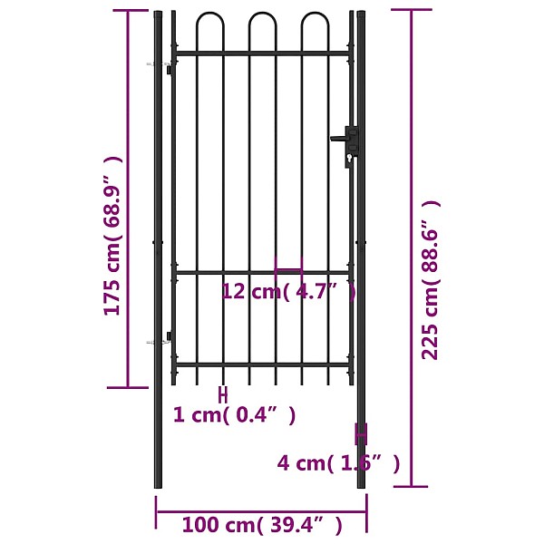 žoga vārti ar arkveida formu, melni, 1x1,75 m, tērauds