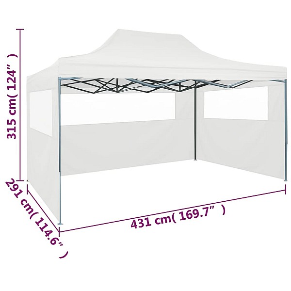 svinību telts ar 3 sānu sienām, saliekama, balta, 3x4,5 m
