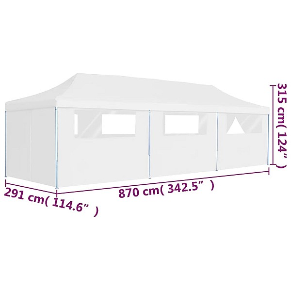 saliekama nojume ar 8 sānu sienām, 3x9 m, balta