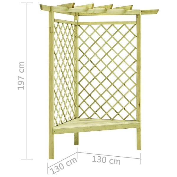 stūra pergola ar sēdekli, 130x130x197 cm, impregnēta priede