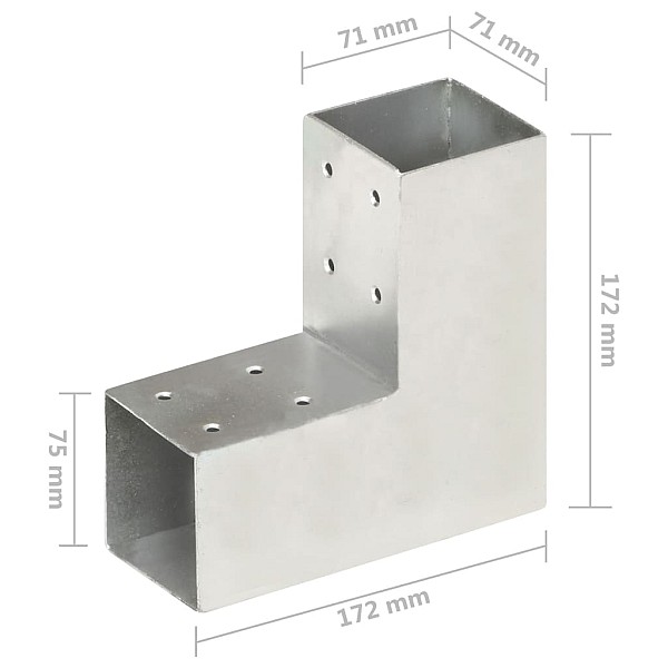 stabu savienotājs, L forma, cinkots metāls, 71x71 mm