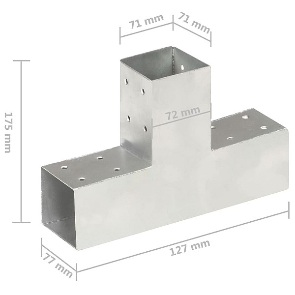 stabu savienotājs, T forma, cinkots metāls, 71x71 mm