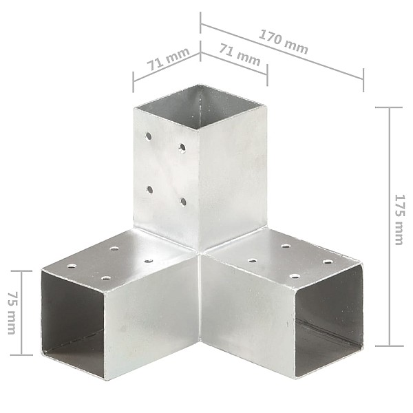 stabu savienotāji, Y forma, 4 gab., cinkots metāls, 71x71 mm