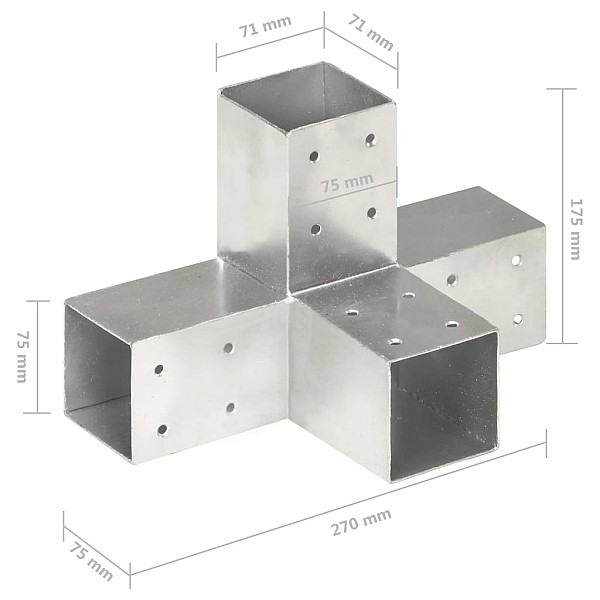 stabu savienotājs, X forma, cinkots metāls, 71x71 mm