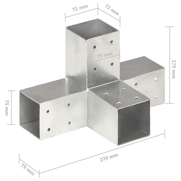 stabu savienotāji, X forma, 4 gab., cinkots metāls, 71x71 mm