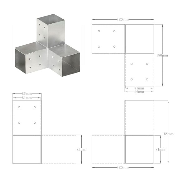 stabu savienotāji, 4 gab., Y forma, cinkots metāls, 81x81 mm