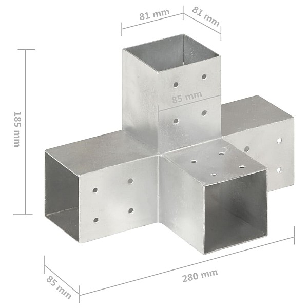 stabu savienotājs, X forma, cinkots metāls, 81x81 mm