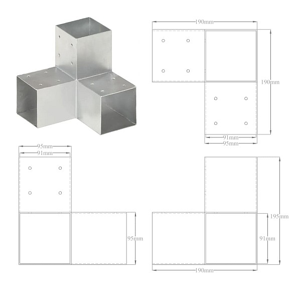 stabu savienotājs, Y forma, cinkots metāls, 91x91 mm