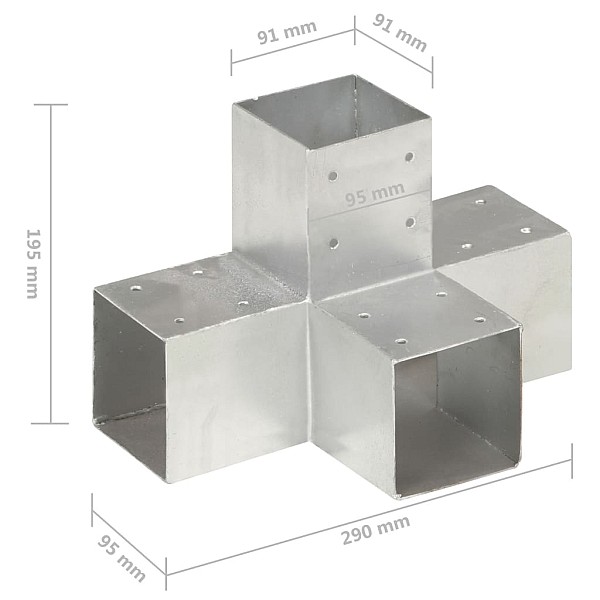 stabu savienotājs, X forma, cinkots metāls, 91x91 mm