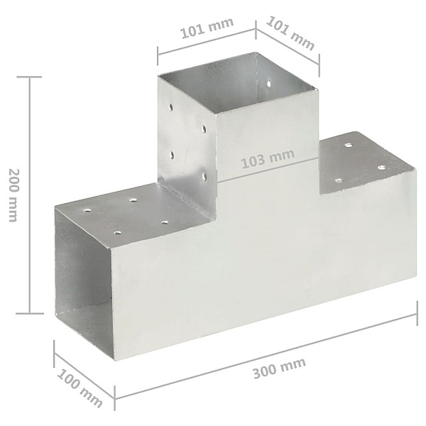 stabu savienotāji, T forma, 4 gab., cinkots metāls, 101x101 mm