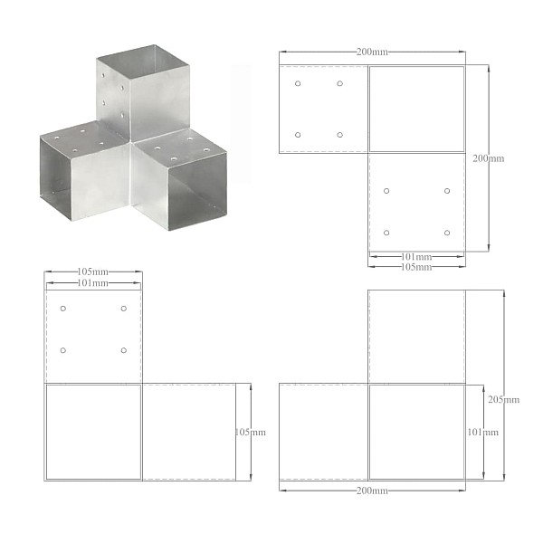 stabu savienotājs, Y forma, cinkots metāls, 101x101 mm