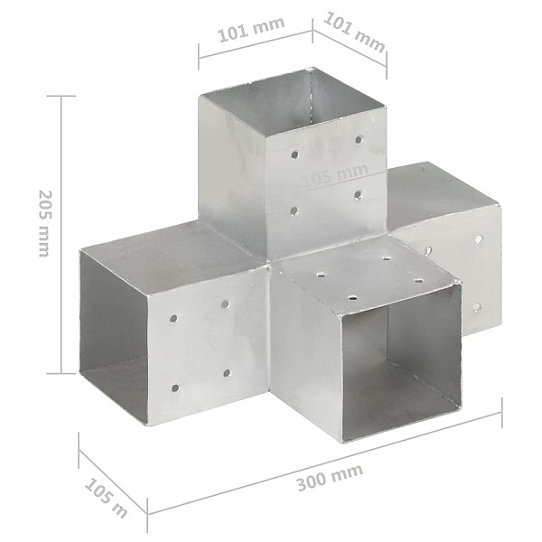 stabu savienotāji, X forma, 4 gab., cinkots metāls, 101x101 mm