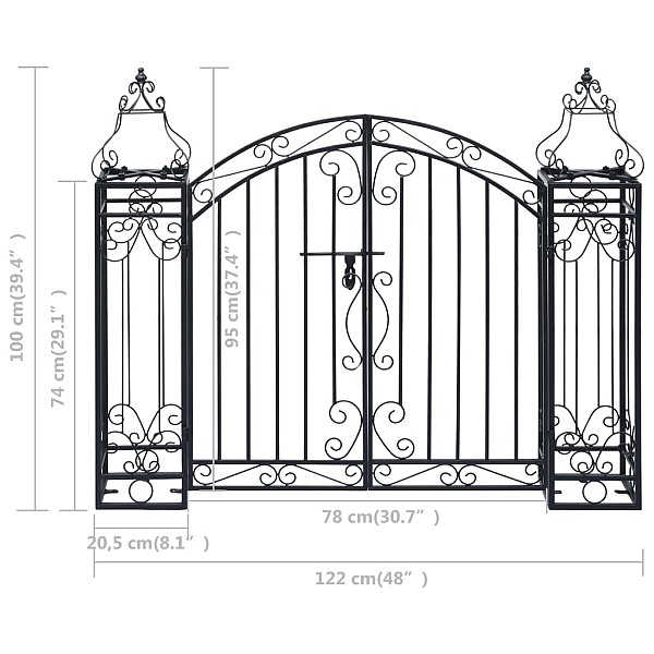 dekoratīvi dārza vārti, kalta dzelzs, 122x20,5x100 cm