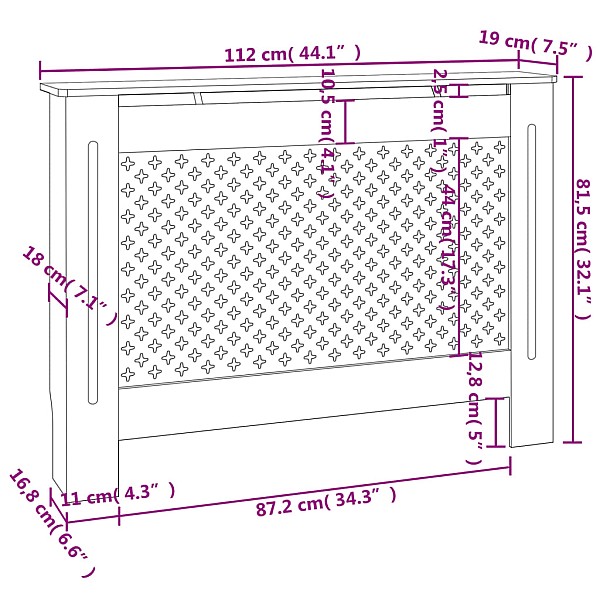 radiatora pārsegs, 112x19x81,5 cm, MDF
