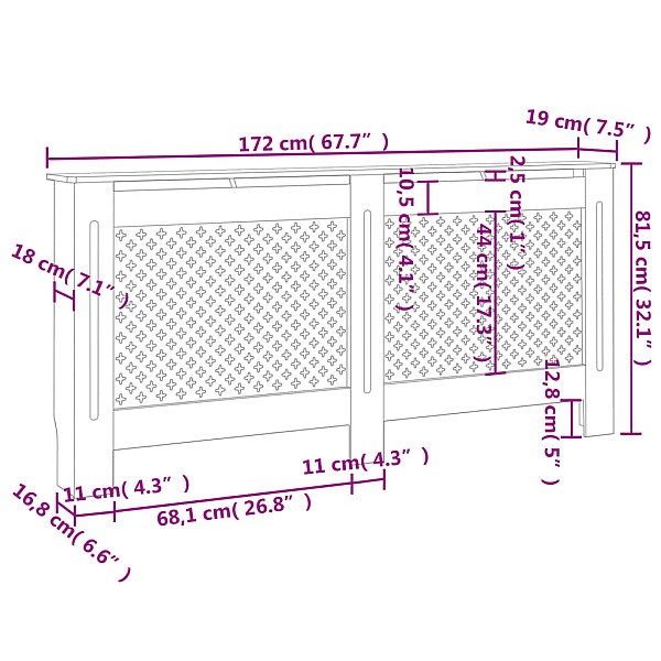 radiatora pārsegs, melns, 172x19x81,5 cm, MDF