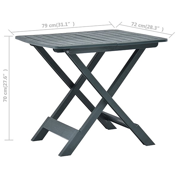 saliekams dārza galds, zaļš, 79x72x70 cm, plastmasa