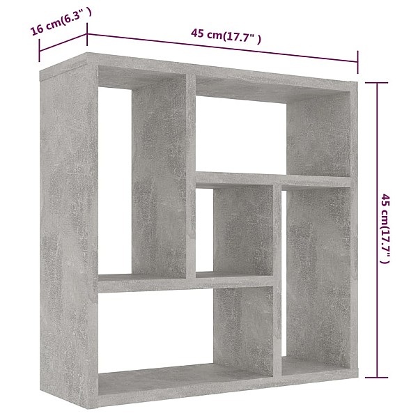 sienas plaukts, betonpelēks, 45,1x16x45,1 cm, inženierijas koks