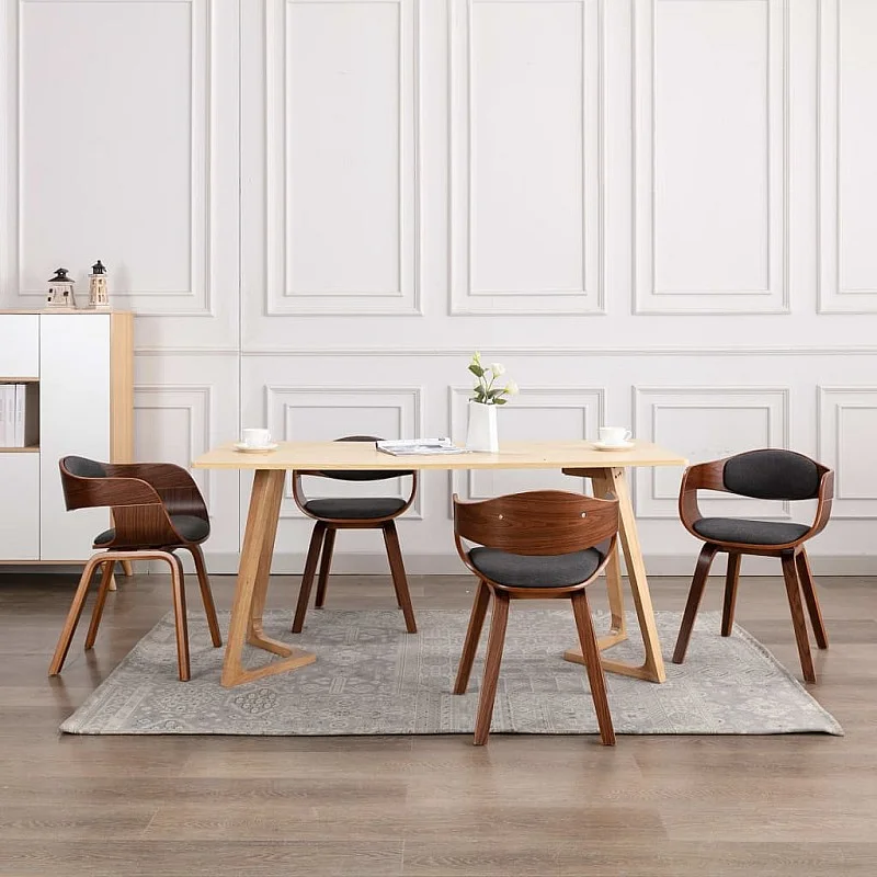 virtuves krēsli, 6 gab., pelēki, liekts koks un audums