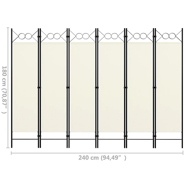 6-paneļu istabas aizslietnis, balts, 240x180 cm
