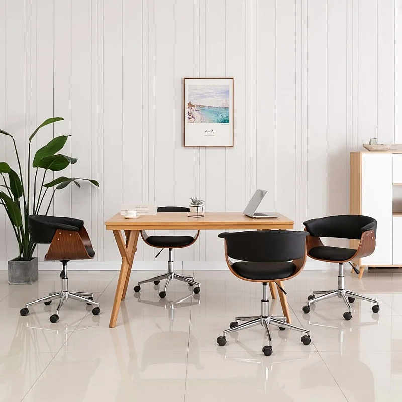 grozāmi virtuves krēsli, 4 gab., melna mākslīgā āda