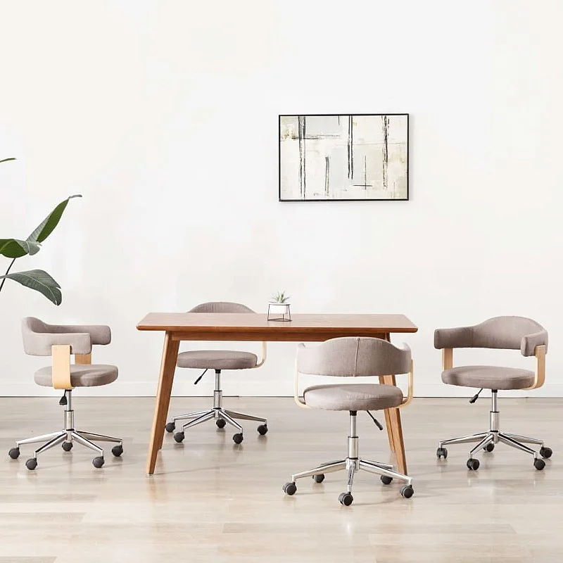 grozāmi virtuves krēsli, 4 gab., liekts koks, pelēkbrūns audums