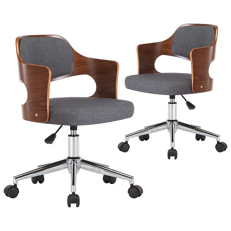 grozāmi virtuves krēsli, 2 gab., pelēki, liekts koks un audums