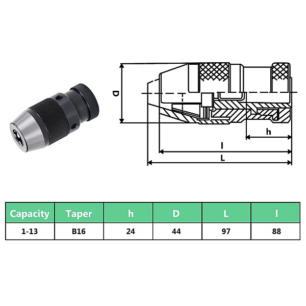 urbjmašīnas patrona MT2-B16, 13 mm iespīlēšanas diapazons