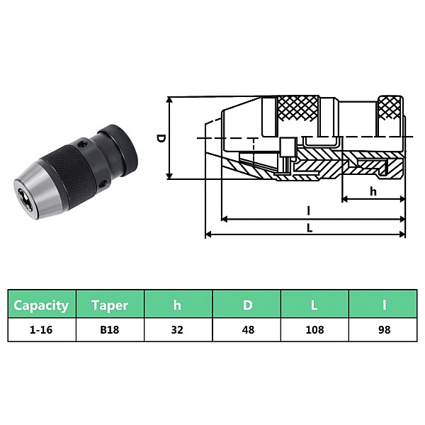 urbjmašīnas patrona MT2-B18, 16 mm iespīlēšanas diapazons