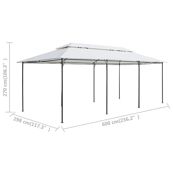 dārza nojume ar aizkariem, 600x298x270 cm, balta, 180g/m²