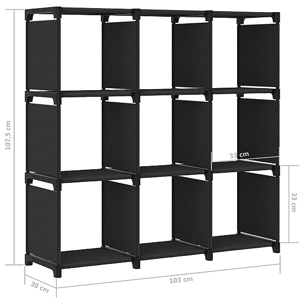 plaukts, 9 kubveida nodalījumi, 103x30x107,5 cm, melns, audums