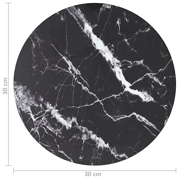 galda virsma, melna, Ø30x0,8 cm, stikls ar marmora dizainu