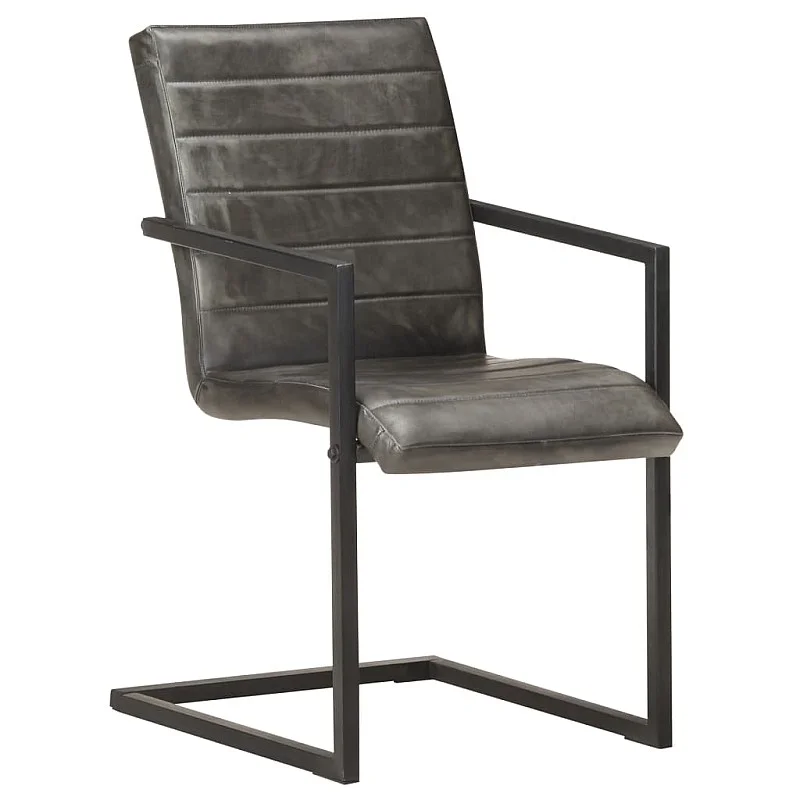 konsoles virtuves krēsli, 2 gab., pelēka dabīgā āda