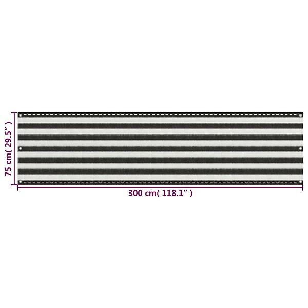 balkona aizslietnis, 75x300 cm, antracītpelēks un balts HDPE