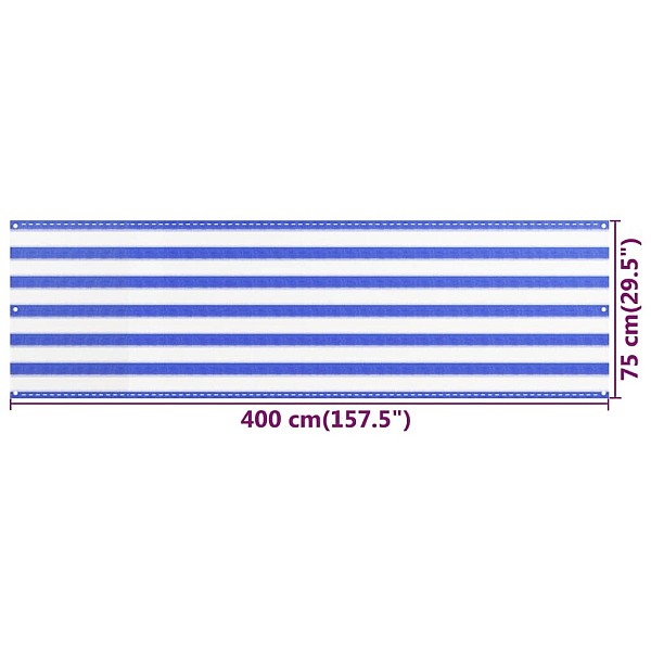 balkona aizslietnis, 75x400 cm, zils un balts HDPE