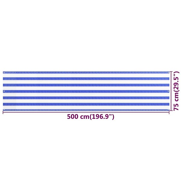 balkona aizslietnis, 75x500 cm, zils un balts HDPE