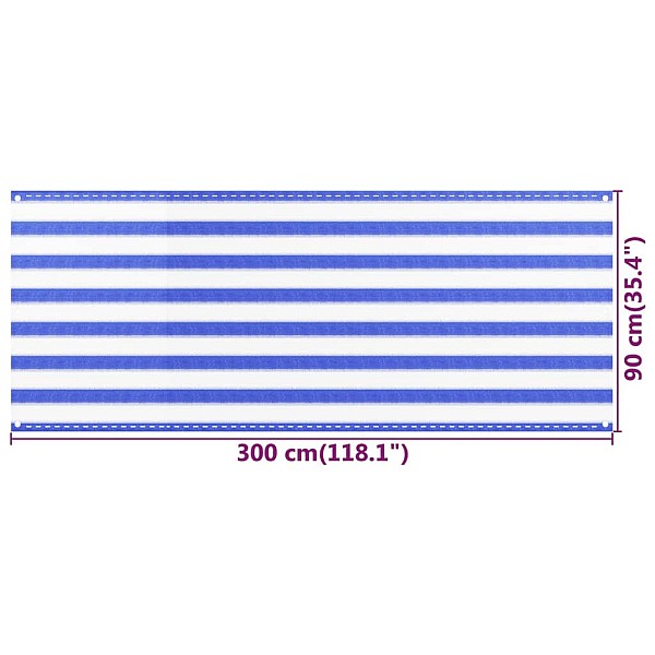 balkona aizslietnis, 90x300 cm, zils un balts HDPE