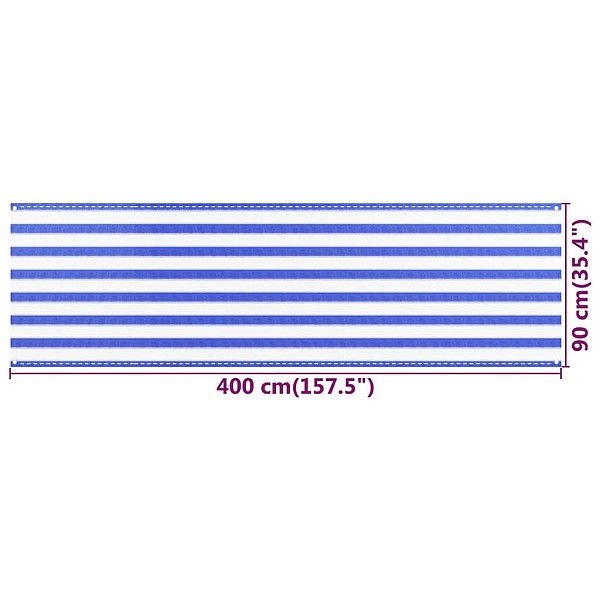 balkona aizslietnis, 90x400 cm, zils un balts HDPE