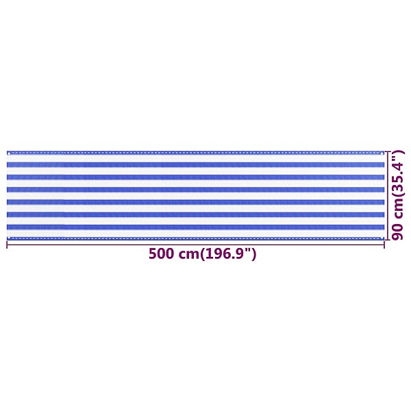 balkona aizslietnis, 90x500 cm, zils un balts HDPE