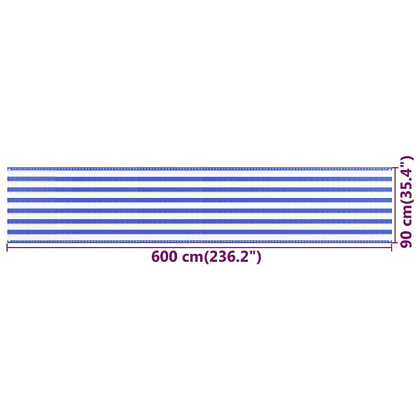 balkona aizslietnis, 90x600 cm, zils un balts HDPE