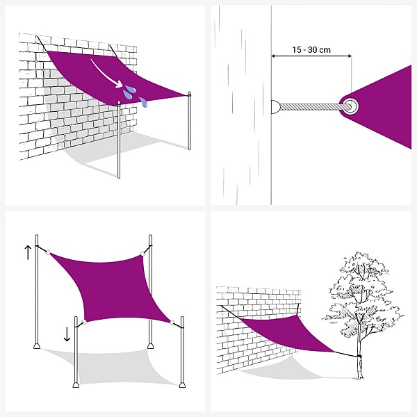 saulessargs, 160 g/m², sarkanbrūns, 3x3x3 m, HDPE