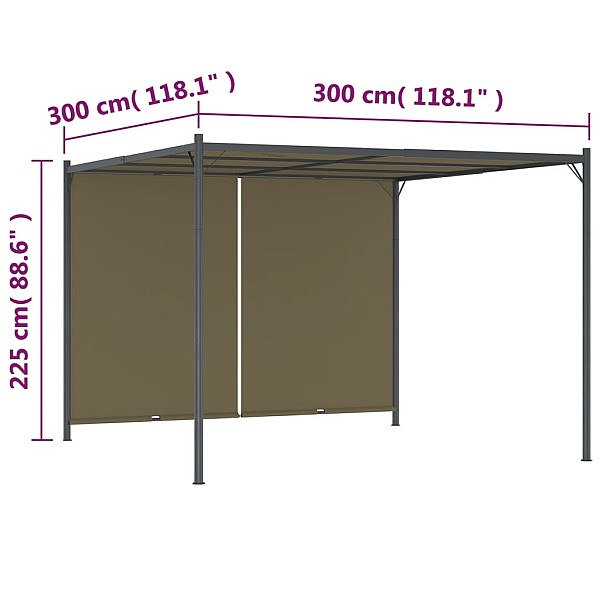 dārza nojume ar izvelkamu jumtu, 3x3 m, pelēkbrūna, 180 g/m²