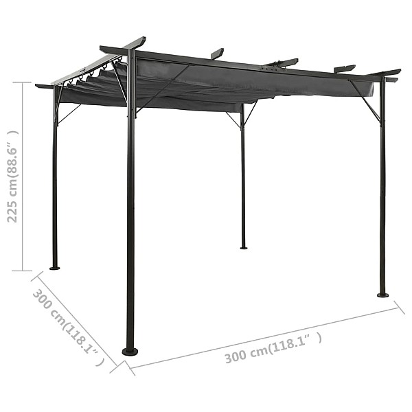 nojume ar izvelkamu jumtu, 3x3 m, tērauds, pelēka, 180 g/m²