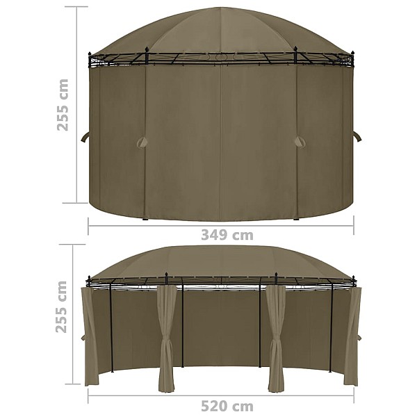 dārza nojume ar aizkariem, 520x349x255 cm, pelēkbrūna, 180g/m²