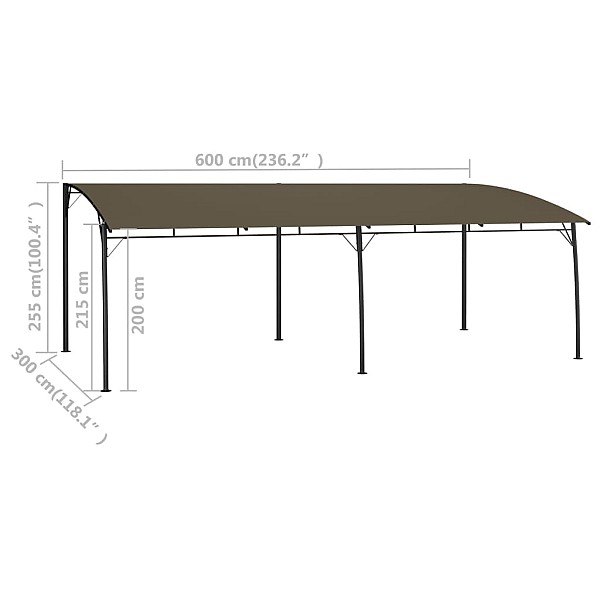 dārza nojume, 6x3x2,55 m, pelēkbrūna