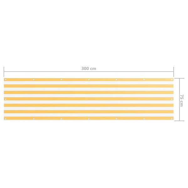 balkona aizslietnis, 75x300 cm, balts un dzeltens audums