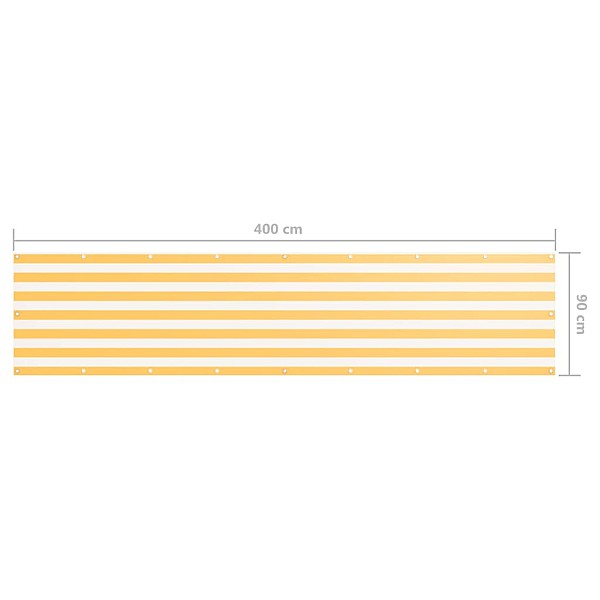 balkona aizslietnis, 90x400 cm, balts un dzeltens audums