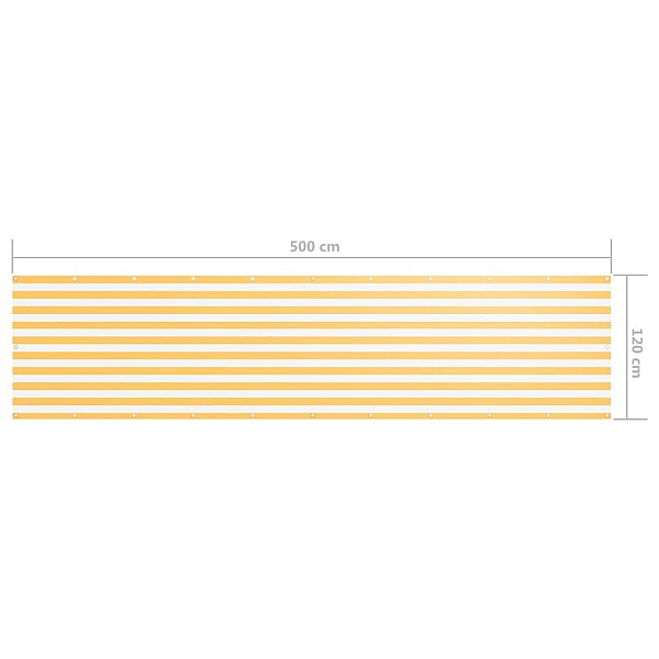 balkona aizslietnis, 120x500 cm, balts un dzeltens audums