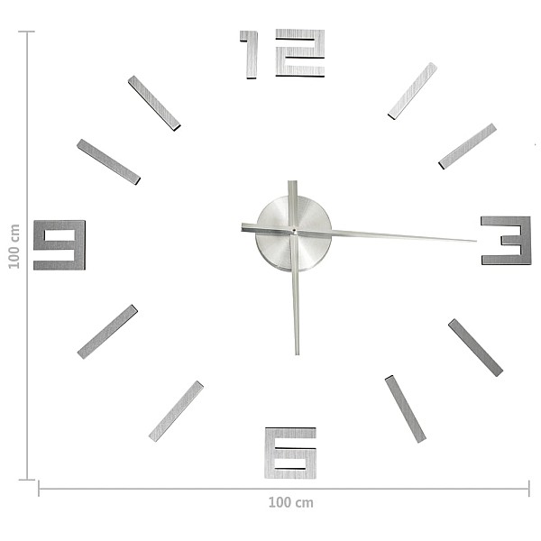3D sienas pulkstenis, moderns dizains, sudrabains, 100 cm, XXL