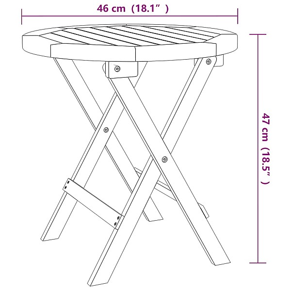 salokāms dārza galds, balts, Ø46 cm, akācijas masīvkoks